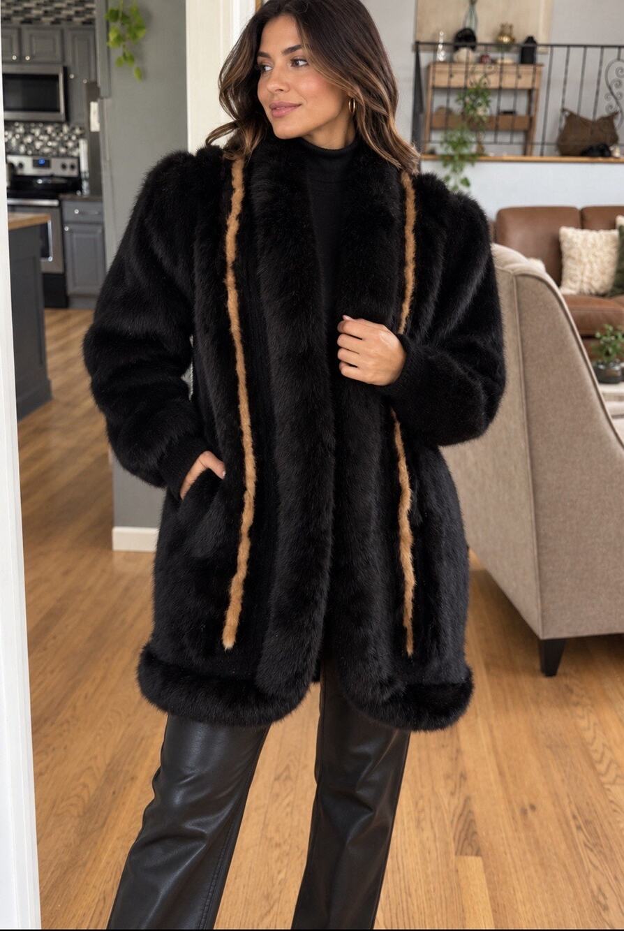 VTG 80’s Belldini Rabbit Fur Wool Sweater Jacket Balloon Sleeves Sz L Mob Wife
